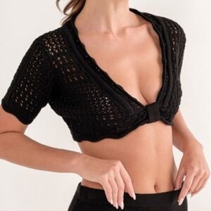 Hey Babe Front Twist, Knit, Crop, Beach Cover Up, Black size S